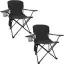 Folding Camping Chair, 225 Lb Capacity, Includes Cup Holder & Side Storage Bag, 5.5 Lbs Portable for Beach, Camping, Sport, 2PCS Black