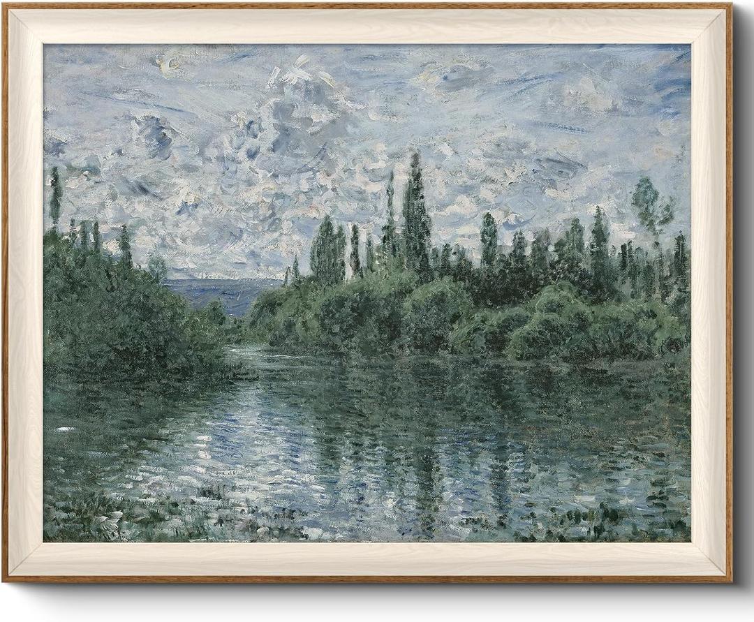 VIYYIEA Framed Canvas Wall Art, River Landscape Wall Art for Living Room, Vintage Natural Oil Painting Picture, Beautiful Scenery Home Decor, Bathroom Wall Decor -【Banks of the Seine】-(24x36)