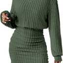 Women's Pullover Sweater Dress Long Lantern Sleeve Turtle Neck Cute Ribbed Knit Bodycon Mini Short Dress 2025 Fall.M