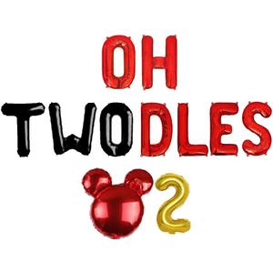 Oh Twodles Balloons Banner, Oh Twodles Birthday Party Supplies Number 2 Balloon for 2nd Second Girl Boy Mouse Birthday Party Supplies Decorations Set Of 13PCS Kit (Red)