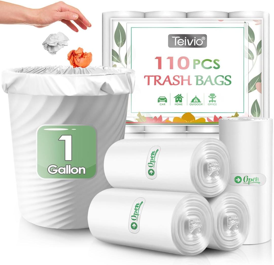 1 Gallon 110 Counts Strong Trash Bags Garbage Bags by Teivio, Bin Liners, for home office kitchen (Clear)