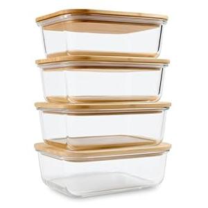 Glass Food Storage Containers with Bamboo Lids (4Pack, 36oz) Airtight, Leakproof, BPAFree Borosilicate Glass Meal Prep Containers – EcoFriendly, Oven/Microwave/Freezer SafePlasticFree & Reusable