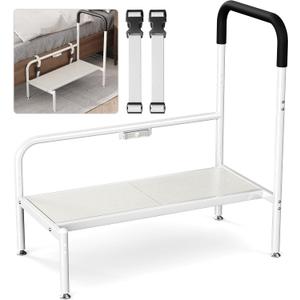 Bed Step Stool for Adults, Bedside Steps for Elderly Seniors with Non-Slip Handle & LED Light, Stable Assist Rail for High Beds