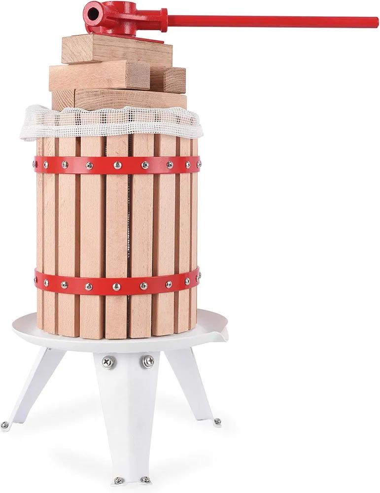 YUDA Upgraded 1.6 Gallon (6L) Manual Fruit Wine Press with 8 Blocks 100% Nature Oak, Cider Apple Grape Berries Crusher Juice Maker