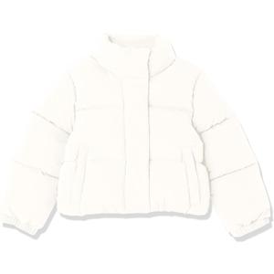Amazon Essentials Girls and Toddlers' Cropped Full-Zip Puffer Jacket, Sherpa Fleece (XX-Large, Eggshell White)