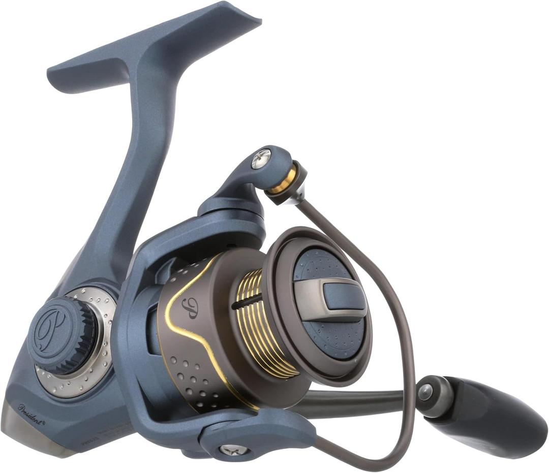Pflueger President Spinning Fishing Reel, Size 25, 10 Stainless Steel Ball Bearing System, Sealed Oil Felt Front Drag, Lightweight Graphite Construction