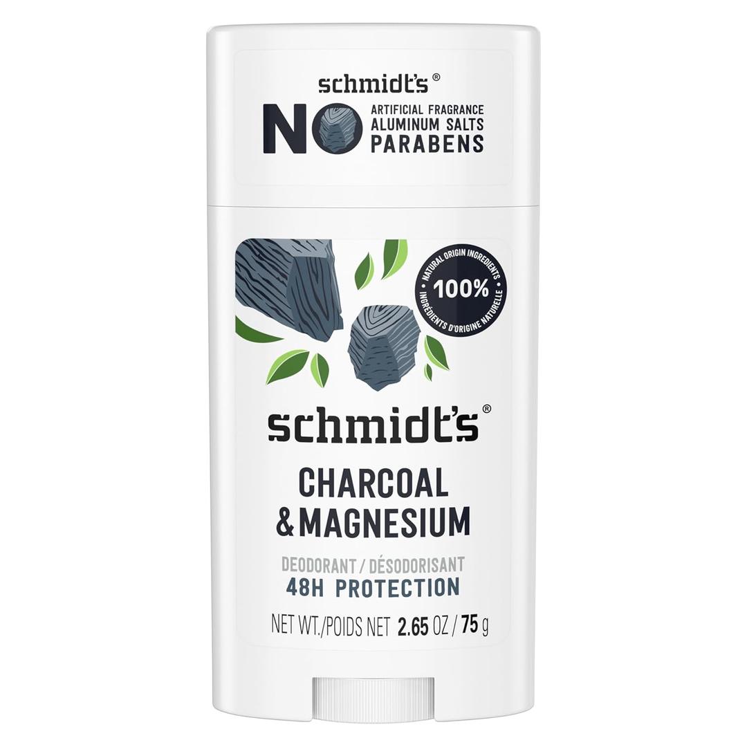 Schmidt's Aluminum-Free Vegan Deodorant Charcoal & Magnesium with 48 Hour Odor Protection, for Women and Men, Natural Ingredients, Cruelty-Free, 2.65 oz