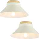 2 Pack Modern Flush Mount Ceiling Light, 11.8'' Cream White Metal Ceiling Light Fixtures with Natural Wood Accent, Farmhouse Semi Flush Mount Light Fixtures for Kitchen, Hallway, Entryway, Bedrooms