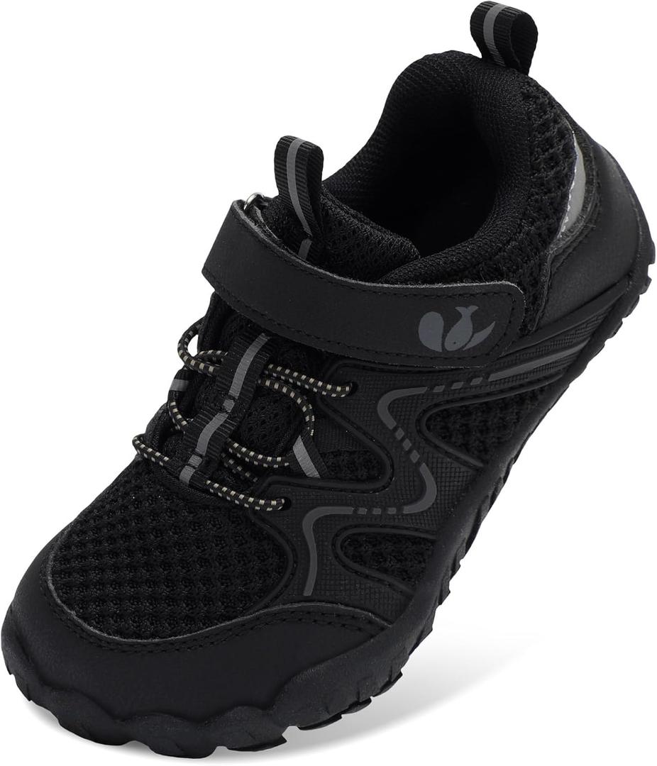 FEETCITY Kids Barefoot Shoes Boys Girls Sneakers Toddler Walking Shoes Kids Hiking Shoe Lightweight Outdoor Tennis Shoe (1 Big Kid, Black)