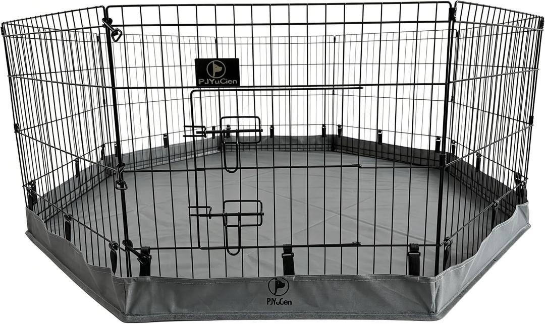 Puppy Playpen with Bottom Pad and Door, 8 Panels 24" H, Gray