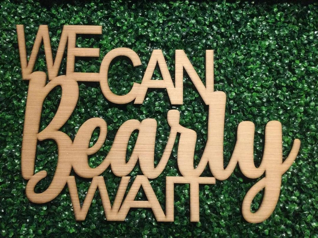 We Can Bearly Wait Sign,16 x 13 inch Baby Shower Backdrop Sign for Gender Reveal Party Decor Stylish Photo Backdrop for Baby Boys and Girls