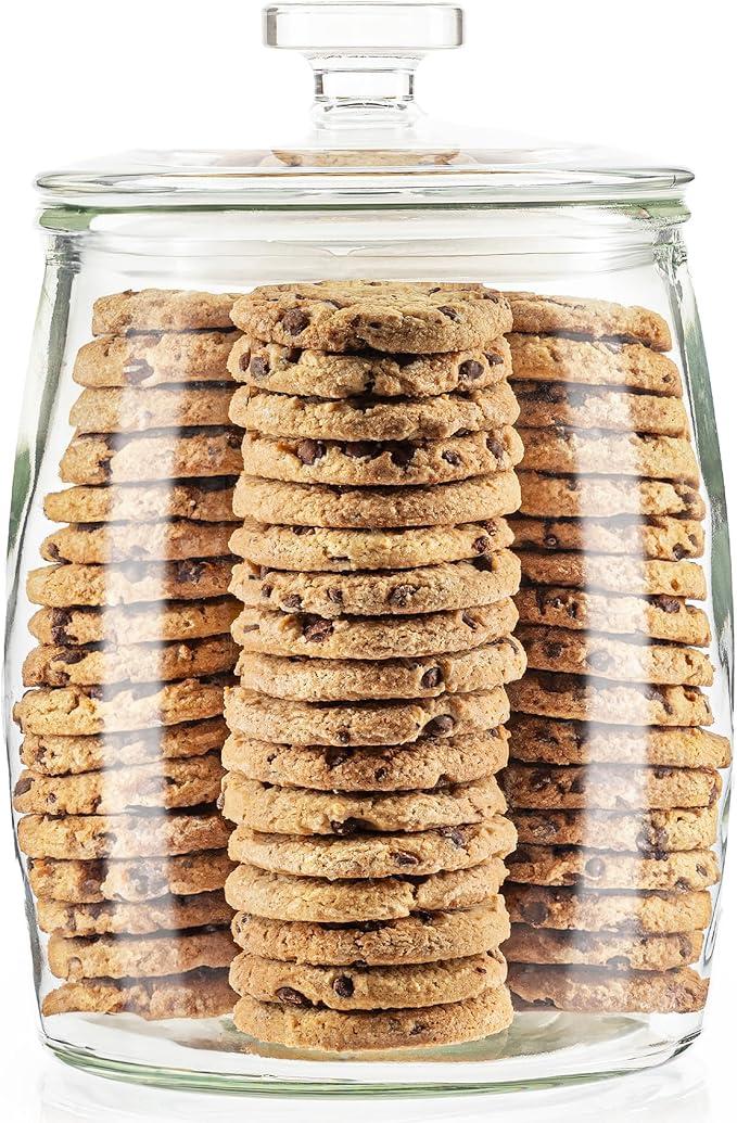 kitchentoolz 1 Gallon Glass Cookie Jar with Lid Set of 2 Large Glass Jars with Lids for Cookies, Candy, Flour, Sugar, Pet Treats Clear Glass Canisters for Food Storage - Pack of 1