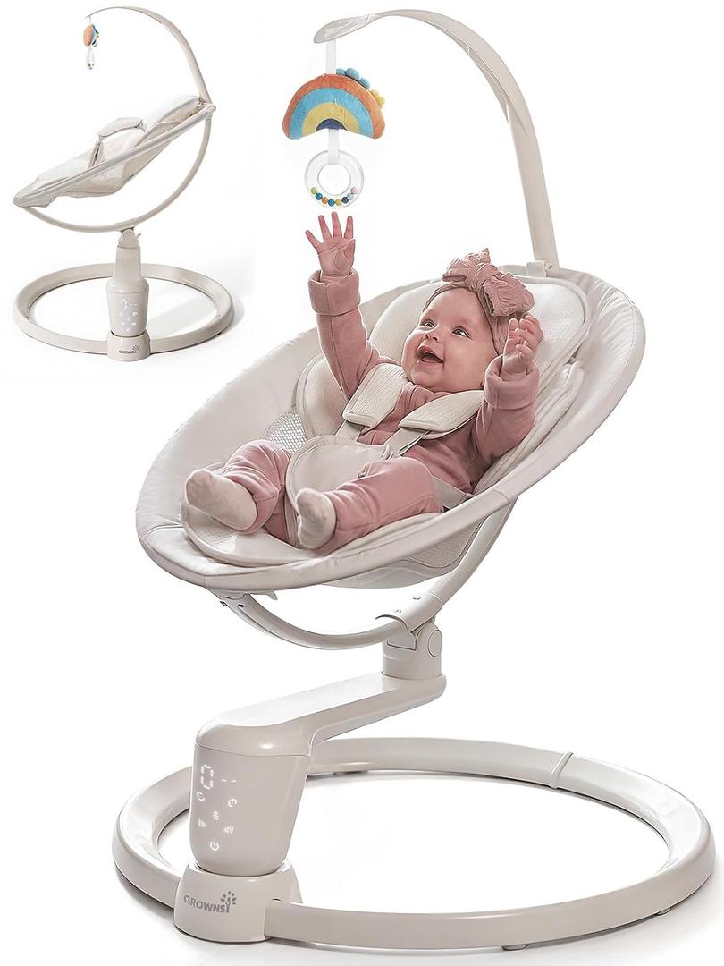 Grownsy Baby Swings for Infants, Dual Motion Side-to-Side & Front-to-Back Baby Swing Rocker with 5 Speeds and Built-in Music, 270 Seat Rotation, 5-Point Harness for Newborn 0-9 Months