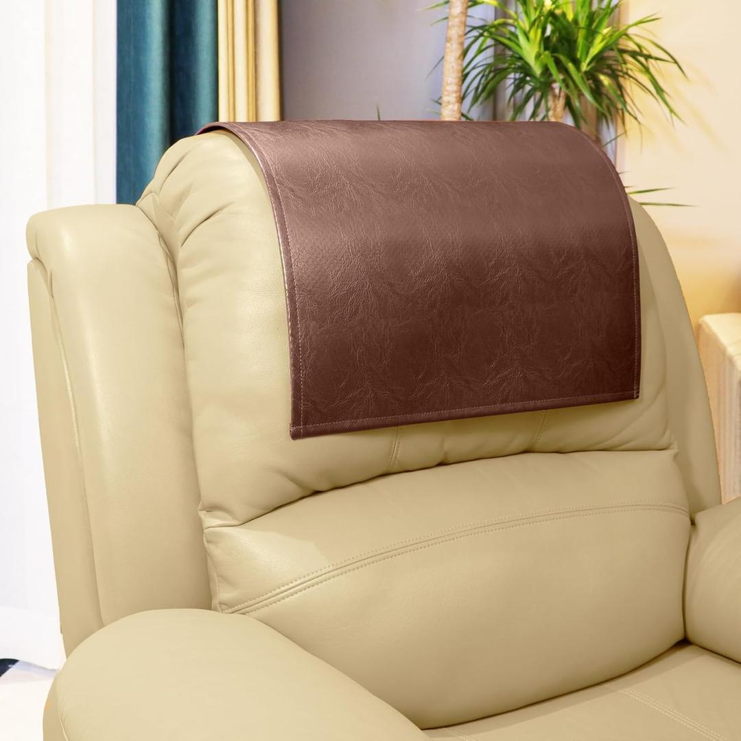 Non Slip Headrest Cover for Furniture Slipcovers,Faux Leather Headrest Protector for Recline Chair Vinyl Head Protector Cover for Sofa,Theater Seat Cover for Home & Office, Reddish Brown