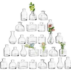 Glasseam Clear Glass Vases for Centerpieces: Mini Flower Vase Set 27Pcs Bud Vases in Bulk - Modern Small Vases for Home Room Wedding Party Dining Table Center Decor