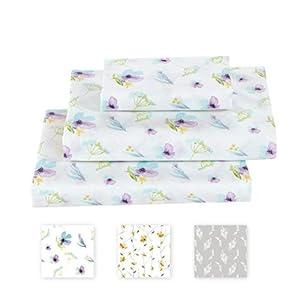 Softan King Bed Sheet Set, 4 PC Dandelion Printed Brushed Microfiber Elegant Bedding Set, 1 Flat Sheet, 1 Deep Pocket Fitted Sheet, and 2 Pillow Cases, Breathable & Silky Soft Feeling Sheets