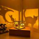 Small Wooden Cat On Moon Candle Holders Rustic Ramadan Lantern Decorative Lights Indoor for Farmhouse Kitchen Table Decor Home Room Bedroom House Birthday Party Decorations