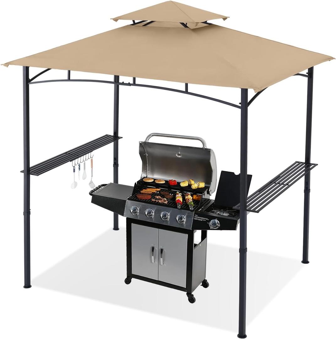 ABCCANOPY 8'x5' Grill Gazebo Shelter, Outdoor BBQ Gazebo Canopy with LED Light(Khaki)