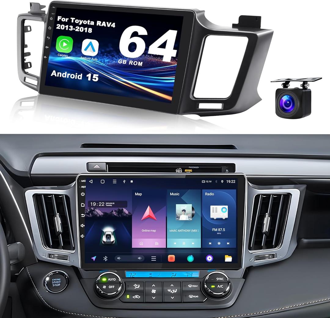 Android 15 Car Radio for Toyota RAV4 2013-2018: 10.2'' 4GB+64GB Car Stereo Upgrade Wireless CarPlay & Android Auto with WiFi 6, Bluetooth, GPS, FM/RDS, EQ, SWC, 1080P Backup Camera