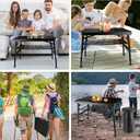 Folding Table and Stool, Small, Black, 4 Foot Outdoor Portable Table, Adjustable Height, Camping, Picnic, RV Table, 55lbs Load-Bearing, Lightweight