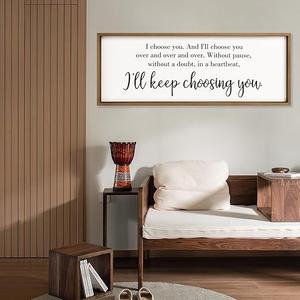 35×11.8 Inch I Choose You Wall Art, Wooden Large Romantic Love Quotes Sign, Couple Above Bed Wall Decor For Bedroom Living Room Fireplace Home Decor