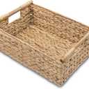 VATIMA Hyacinth Large Wicker Basket 15.5x10.8x6.2" - Rectangular, Wooden Handles, Shelf Organizer