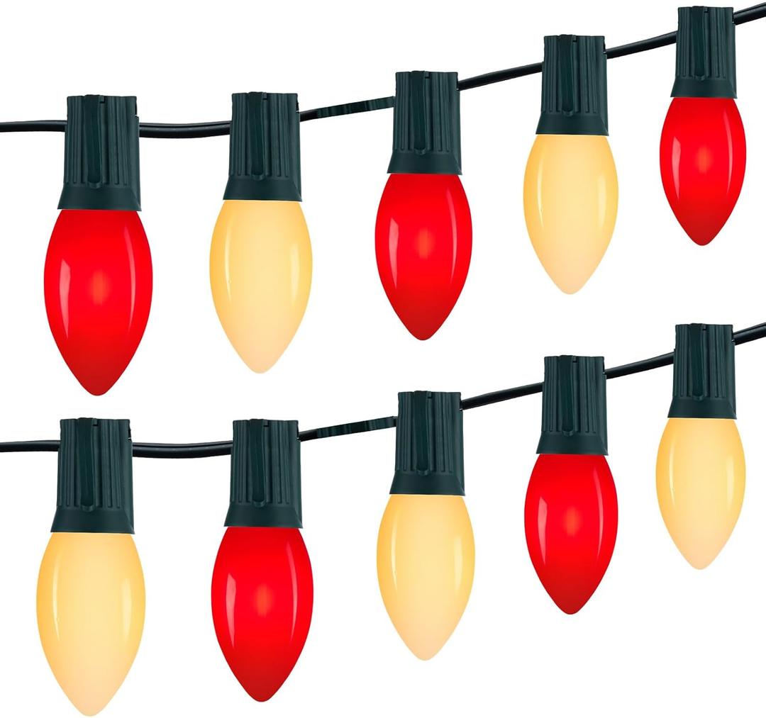 Vintage C9 LED Christmas Lights Outdoor, 150 Feet C9 String Lights with 75 Shatterproof C9 Bulbs, Waterproof Connectable Christmas Tree Lights for Outside Roofline Patio Xmas Decor, Red & Warm White