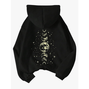 SOLY HUX Women's Graphic Hoodies Drawstring Long Sleeve Moon Print Sweatshirt Pullover Fall Tops L