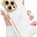 Compatible with iPhone 14 Pro Case, Scratchproof Clear Hard PC Non-Yellowing Soft Plating Edge Cover Full Lens Protection Shockproof Slim Wireless Phone Case for iPhone 14 Pro White