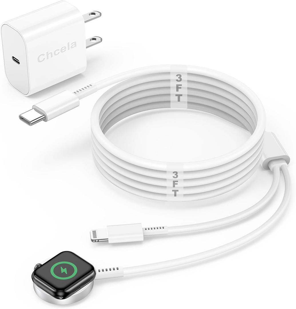 Apple Watch Charger,2-in-1 USB C Charger for iWatch & iPhone,3FT Fast Charging Cable with 20W Fast Wall Plug for Apple Watch Series 8/7/6/5/SE & iPhone14/13/12/AirPods (White)