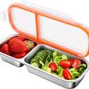 KTKUDY Stainless Steel Snack Container for Kids & Adults - Large - Leak-Proof 2-Compartment Stackable Snack Box for Daycare, School, Work & Travel