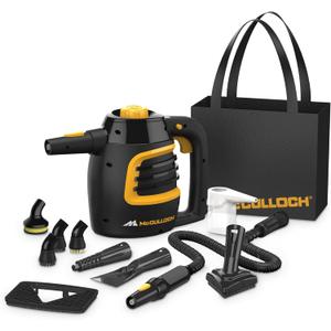 McCulloch MC1230 Handheld Steam Cleaner, 10 Minute Runtime, 11 Accessories: Jet Nozzle, Brushes, & More - Built for Home, Tile, Grout, Carpet, Furniture, & Personal Car Detailing