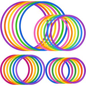24 Pcs Multicolor Plastic Toss Rings Ring Toss Game Carnival Rings for Speed and Agility Practice Games, Garden Backyard Outdoor Games, Bridal Shower Game, Game Booth (4 Sizes)