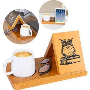 Book Stand, Wooden Triangle Book Holder, Book Rest with Cup Holder, Small Bookshelf Suitable for Reading or Desktop Decoration, Coffee and Book Lovers Gifts