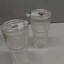 20oz Ribbed Glass Tumbler with Straw & Lid 2 Pack Iced Coffee Cups,Glass Mug for Cold & Hot Beverages Travel Cup for Smoothies, Tea, and Juice