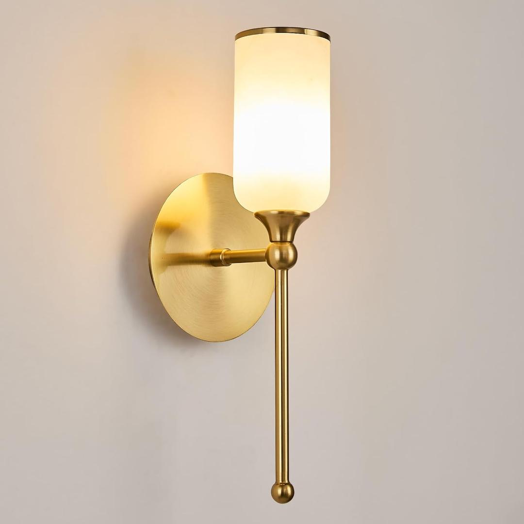 Vintage Alabaster Wall Sconce, 15.4inch Natural Marble Lampshade Wall Sconce, Hardwired Sconce LED Modern Wall Lamp for Bedroom, Stairs, Living Room, Bedside, Hallway Gold