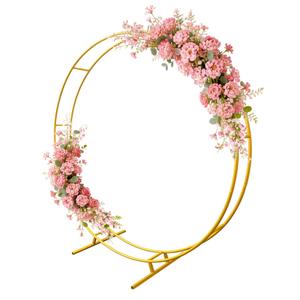 IKULE 6.6FT Double Round Gold Metal Balloon Arch Stand for Party Background