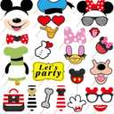 25Pcs Mouse Friends Photo Booth Props with Stick, Mickey Theme Selfie Props, Minnie Birthday Party Supplies, Photography Backdrop Decorations