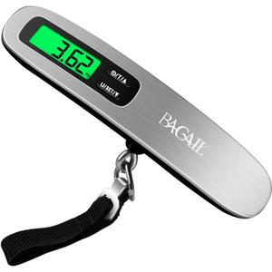BAGAIL Digital Luggage Scale, 110lbs Hanging Baggage Scale with Backlit LCD Display, Portable Suitcase Weighing Scale, Travel Luggage Weight Scale with Hook, Strong Straps for Travelers (Silver)