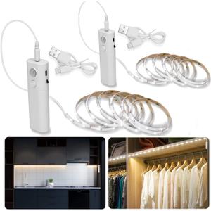 2 Pack Rechargeable LED Strip Lights with Motion Sensor - LUXJET 2M Cool White LED Closet Light Motion Activated, Under Cabinet Strip Light