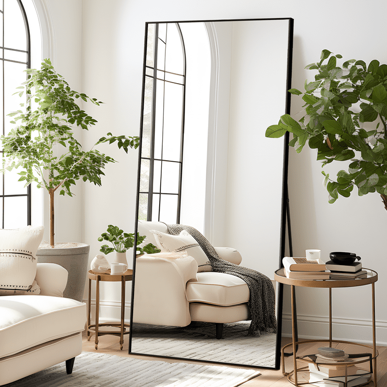 71x32 Modern Rectangle Aluminum Alloy Frame Full Length Mirror Floor Mirror with Stand,Black