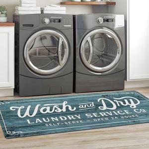 KOZYFLY Non-Slip Laundry Rug & Kitchen Rug, Cyan, Washable, Waterproof Mudroom Floor Carpet Runner, 20"x60"