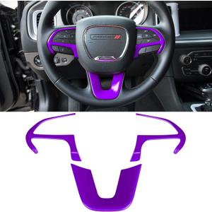 Steering Wheel Cover Trim Interior Accessories Decoration Kit for 2015-2024 Dodge Challenger Charger, for 2014-2024 Dodge Durango & Jeep Grand Cherokee SRT8 (Purple 3PCS)