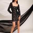 Donna Morgan Womens Holiday Sequin Dress Event Occasion Cocktail Party Guest of (8, Black/Purple/Gold)