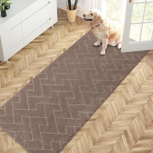 PURRUGS Dirt Trapping Door Mat 24*59 inch, Non-Slip/Skid Machine Washable Entryway Rug, Dog Doormat, Super Absorbent Welcome Mat for Muddy Wet Shoes and Paws, Grayish Brown
