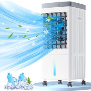 3-IN-1 Portable Air Conditioners, Evaporative Air Cooler with 4 Ice Packs, 3 Speeds & 4H Timer, 2-Gal Tank for 40H Cooling, No Window/Hose Needed Swamp Cooler, Remote Control AC for Room/Home/Office
