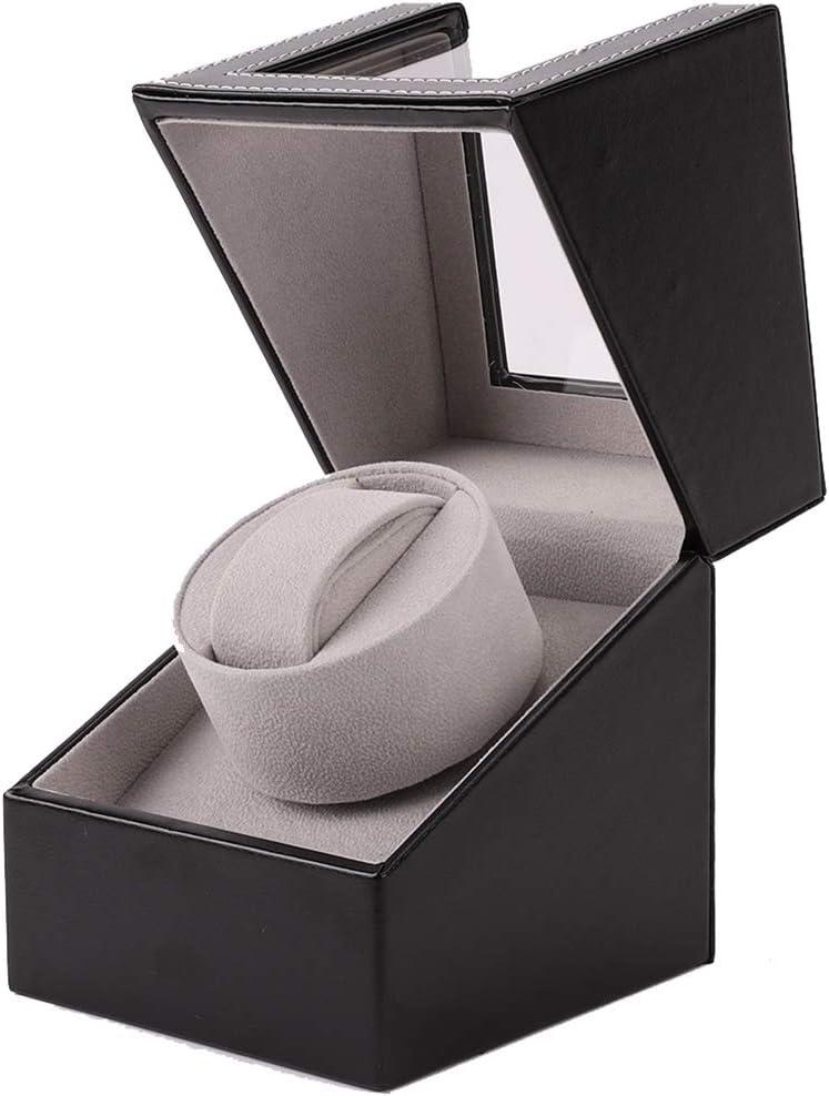 Automatic Single Watch Winder, in Wood Shell and Black Leather/Carbon Fiber Leather, Japanese Motor