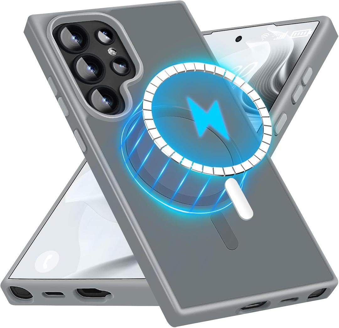 N52 Magnetic Case for Samsung Galaxy S24 Ultra Case Stronger Upgraded, Slim Protective for Galaxy S24 Ultra Phone Case S24Ultra for MagSafe Translucent Back Silicone Bumper Non-Fingerprint-Matte Grey