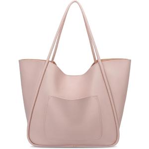 KKXIU Tote Bag for Women Vegan Leather Shoulder Purse Large Capacity Travel Bag (Nude)