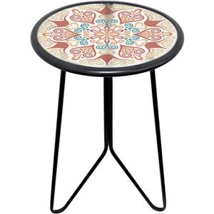 LIFFY Outdoor Metal Side Table,12" Small Outdoor Accent Table with Glass Top,Indoor Round Home Decorative End Table,Weather Resistant Patio Plant Stands Outside for Garden Bedroom Kitchen Balcony